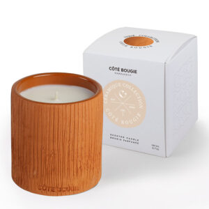 Bougie parfumée senteur ambre pot en céramique argile terracotta marque Côté Bougies Marrakech, Maroc