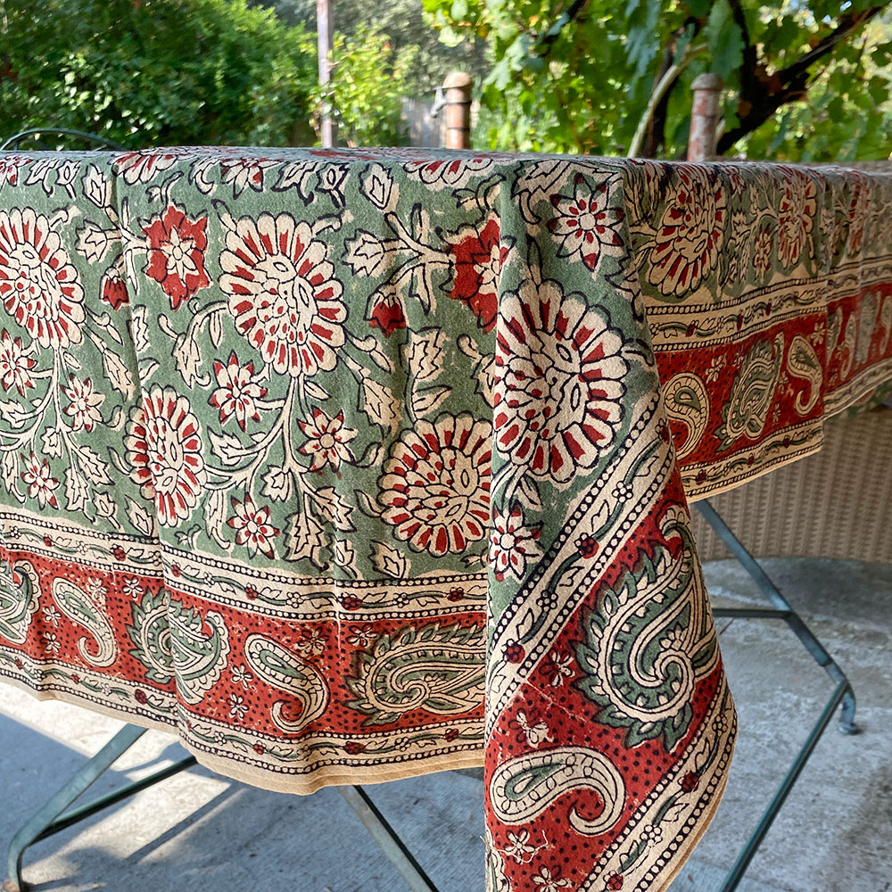 Nappe rectangulaire en coton impression block print motifs traditionnels indien