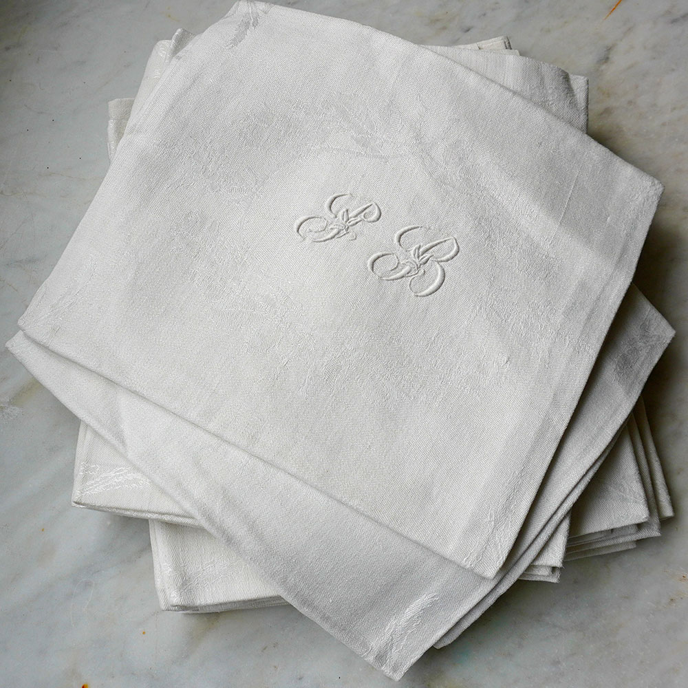 nciennes serviettes de table en métis lin coton damassé pour coussin 50 x 70 cm seconde main brodé monogramme